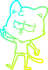 cold gradient line drawing of a bored cartoon cat
