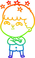 rainbow gradient line drawing of a cartoon amazed boy