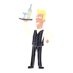 freehand retro cartoon waiter