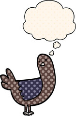 cartoon pigeon with thought bubble in comic book style