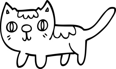 line drawing cartoon little cat
