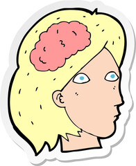 sticker of a cartoon female head with brain symbol