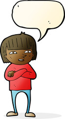 cartoon happy person with speech bubble