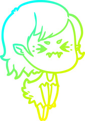cold gradient line drawing of a annoyed cartoon vampire girl