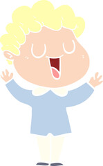 laughing flat color style cartoon man