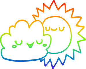 rainbow gradient line drawing of a cartoon sun and cloud
