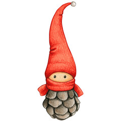 watercolor hand drawn cute pinecone elf