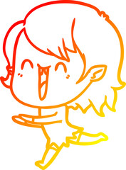 warm gradient line drawing of a cute cartoon happy vampire girl