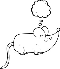 cute freehand drawn thought bubble cartoon mouse