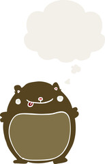 cartoon fat bear with thought bubble in retro style