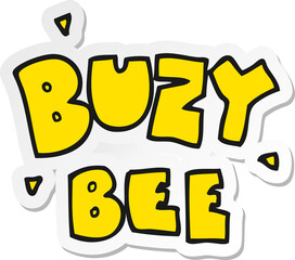 sticker of a cartoon buzy bee text symbol