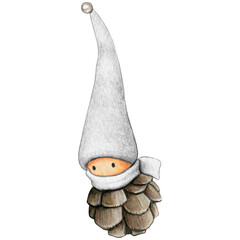 watercolor hand drawn cute pinecone elf