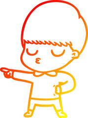 warm gradient line drawing of a cartoon calm boy