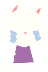 crying flat color style cartoon cat in dress pointing