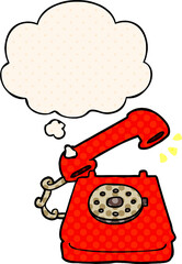 cartoon ringing telephone with thought bubble in comic book style