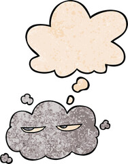 cute cartoon cloud with thought bubble in grunge texture style