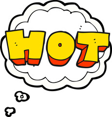 freehand drawn thought bubble cartoon word hot