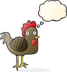 cartoon chicken with thought bubble