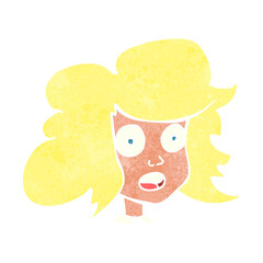 freehand retro cartoon surprised female face