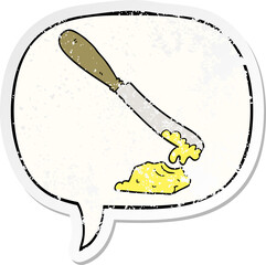 cartoon knife spreading butter with speech bubble distressed distressed old sticker