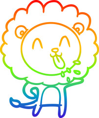 rainbow gradient line drawing of a happy cartoon lion