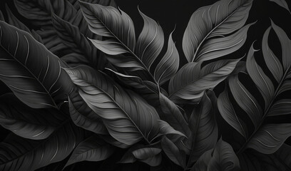 Black leaves botanical background. Generative AI