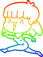 rainbow gradient line drawing of a cartoon woman