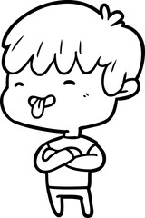 line drawing of a boy sticking out tongue