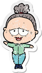 Obraz premium distressed sticker of a cartoon happy old lady