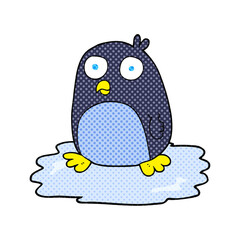 freehand drawn cartoon penguin on ice