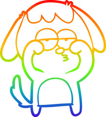 rainbow gradient line drawing of a cartoon tired dog