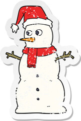 retro distressed sticker of a cartoon snowman