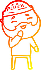 warm gradient line drawing of a cartoon happy bearded man