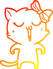 warm gradient line drawing of a cartoon cat