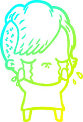 cold gradient line drawing of a cartoon crying girl