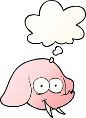 Obraz premium cartoon elephant face with thought bubble in smooth gradient style