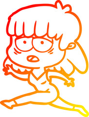 warm gradient line drawing of a cartoon tired woman