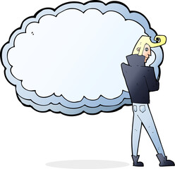 cartoon rocker standing in front of cloud with space for text