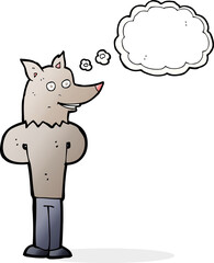 cartoon wolf man with thought bubble