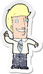 retro distressed sticker of a cartoon office man with idea
