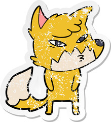 distressed sticker of a clever cartoon fox