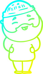 cold gradient line drawing of a cartoon happy bearded man