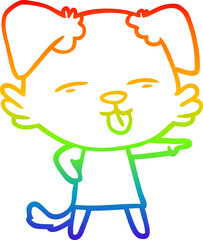 rainbow gradient line drawing of a cartoon dog sticking out tongue