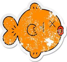 distressed sticker of a quirky hand drawn cartoon fish