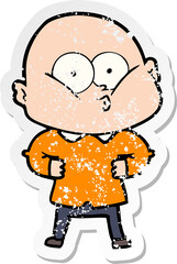 distressed sticker of a cartoon bald man staring