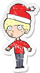 retro distressed sticker of a cartoon man ready for christmas