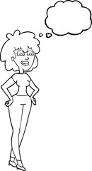 freehand drawn thought bubble cartoon surprised woman
