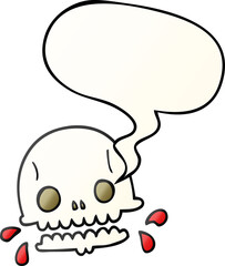 cartoon spooky skull with speech bubble in smooth gradient style