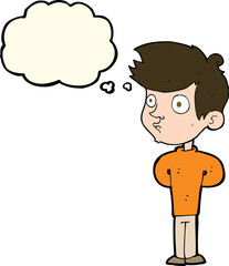 cartoon boy staring with thought bubble