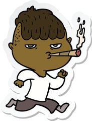 sticker of a cartoon man smoking whilst running